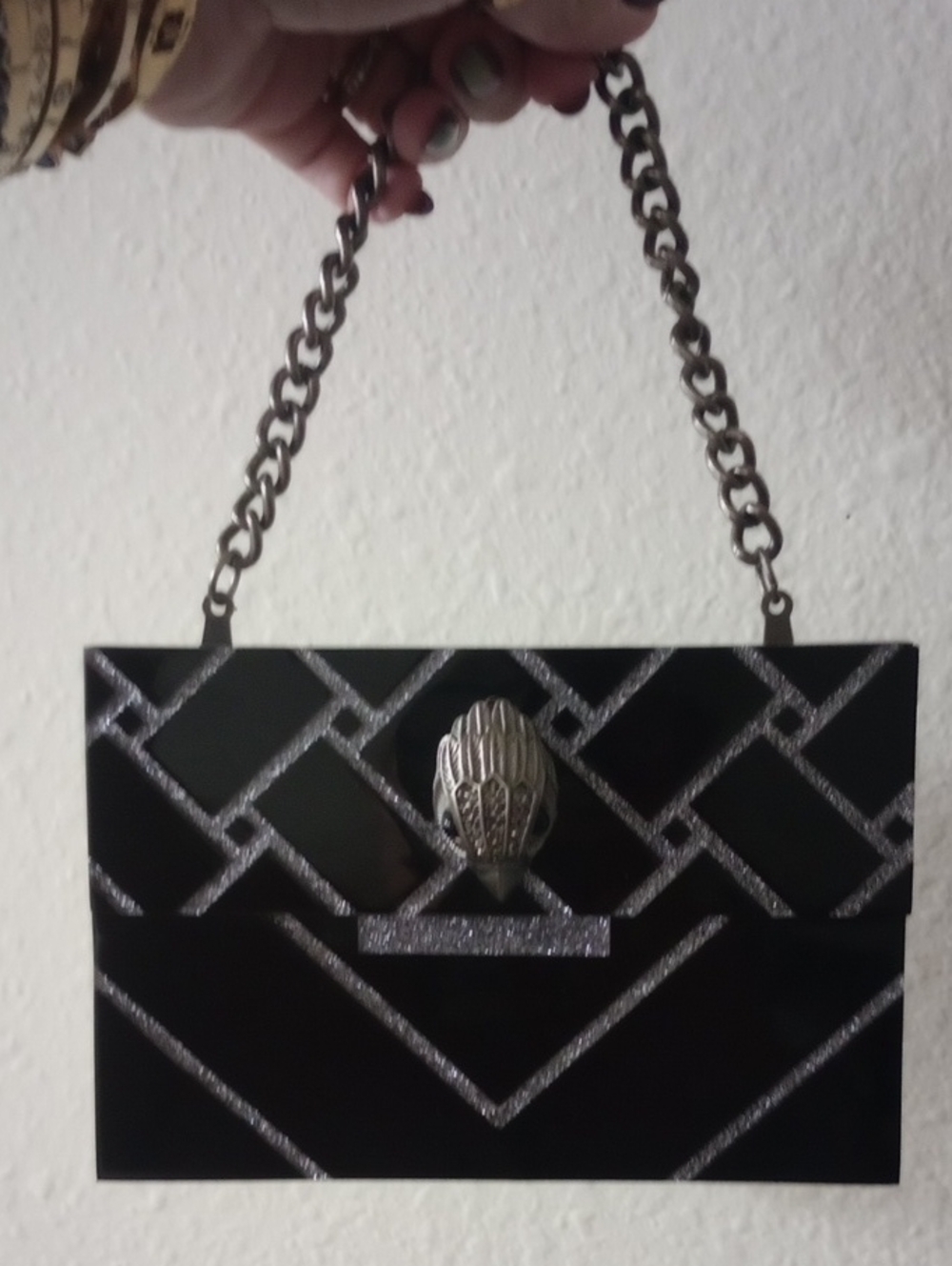 Kurt Geiger Kensington Black And Silver Box Clutch